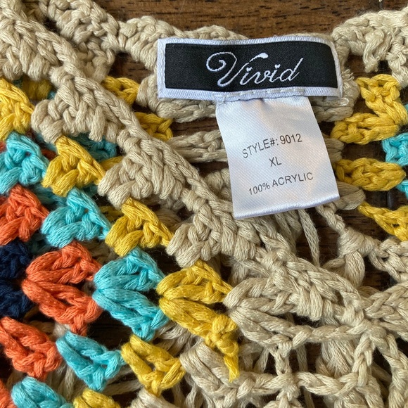 Vivid Boho Crochet Fringe Tank Top XL Granny Square Patchwork Summer Festival - Picture 3 of 5